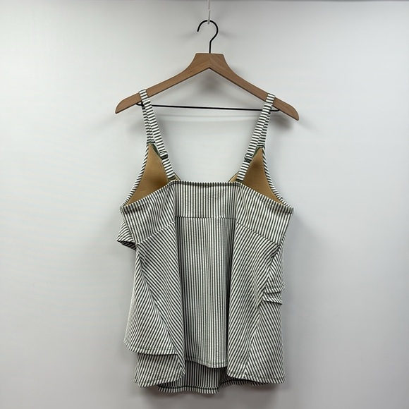 NWOT Lane Bryant Cacique Seersucker Striped Ruffle Tankini Swim Top Green 16 - Picture 4 of 8